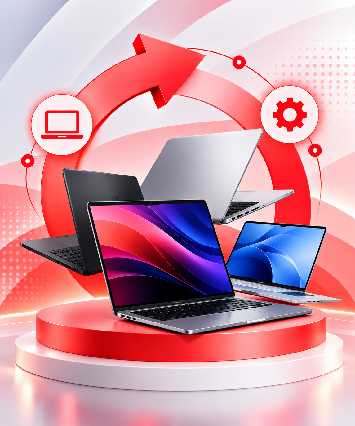 futuristic red laptop showcase